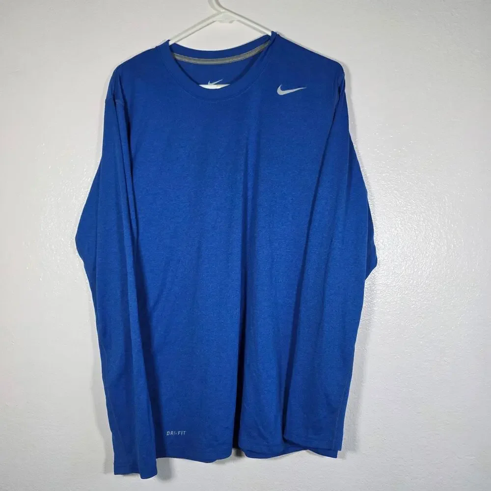 Nike Dri-FIT Long Sleeve Athletic Shirt Blue Mens M Running Training